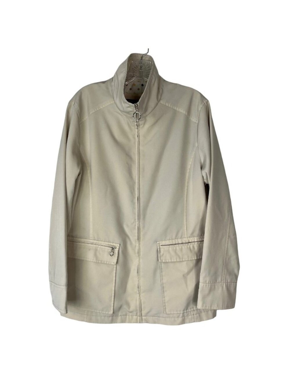 Weather Tamer Full Zip Front Windbreaker Coat Large Beige